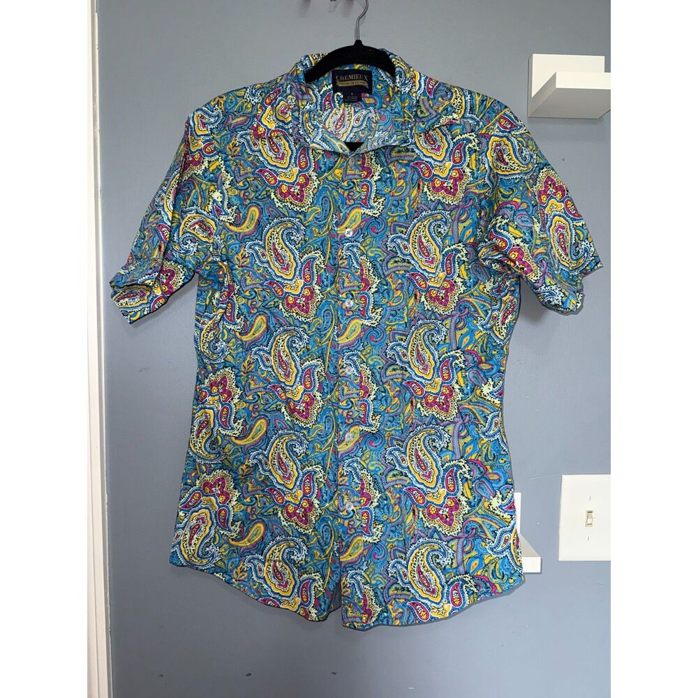 Men's Cremieux Colorful Paisley Button-Down Short Sleeve Shirt | Size Small